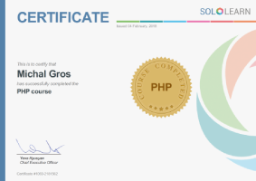 Certificate PHP Sololearn 2018 no:#1060-2181562